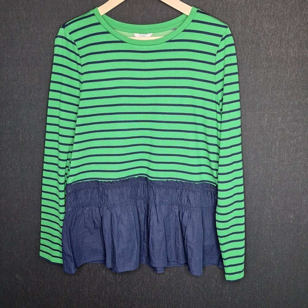 NWOT Crown & Ivy Soft Striped Crewneck Sweater Tee Size M/L Stretch  Preppy Naut